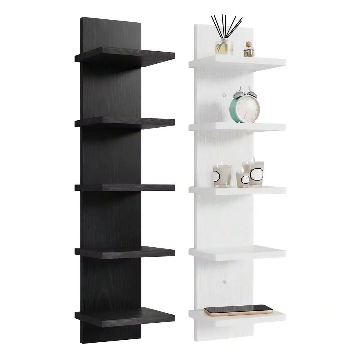 Tomnk 5-Tier Floating Wall Shelf, Wall Decor, Versatile Storage & Display, Sleek Space-Saving Display & Storage Rack, For Bedroom, Living Room, Office