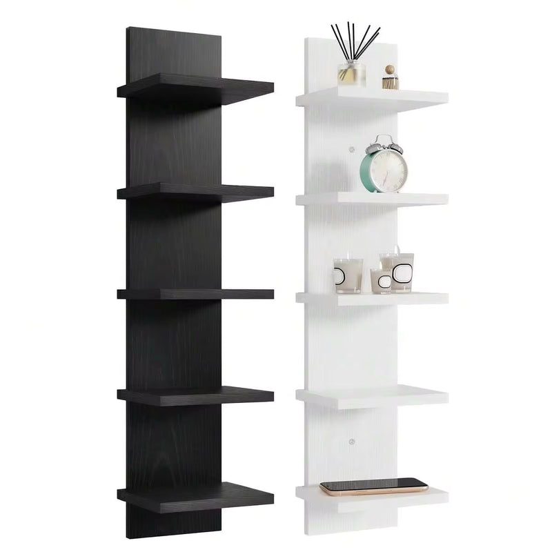 Tomnk 5-Tier Floating Wall Shelf, Wall Decor, Versatile Storage & Display, Sleek Space-Saving Display & Storage Rack, For Bedroom, Living Room, Office