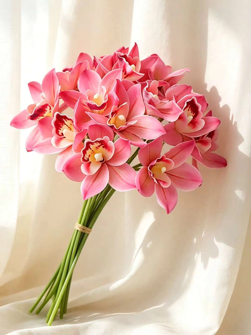 6pcs/Set New Arrival 6-Stem Artificial Orchid Flower Bouquet, High-End Home/Office Desktop Decor Fake Flowers